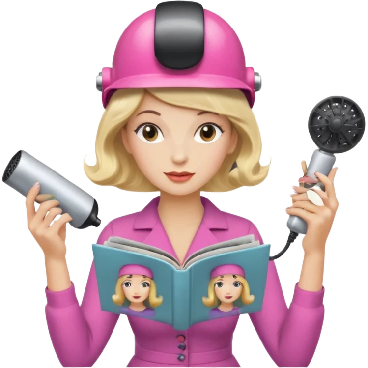 Emoji de mujer con casco secador, pelo recogido, rulos y leyendo revista cogiéndola con las dos manos estilo vintage chic emoji