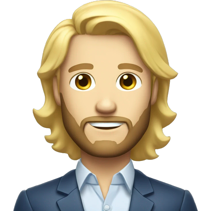 professional man leader in motivation professional casual dress, blue-eyed blonde short hair with a shadow of a beard emoji