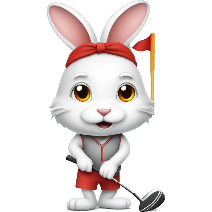 A rabbit with a red headband playing golf emoji