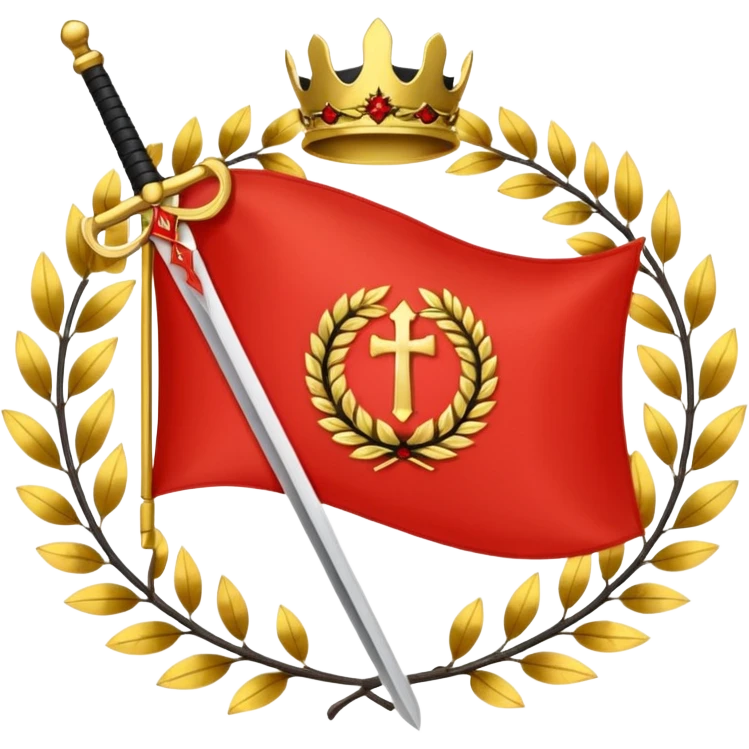 two red diagonal stripes black stripe flag with golden wreath and golden sword in center emoji
