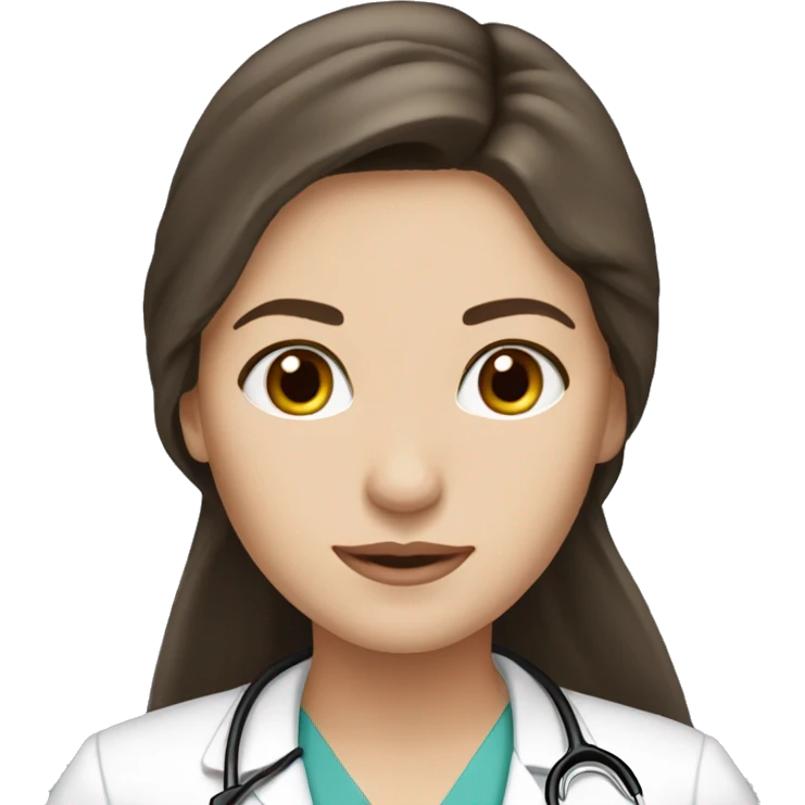 Pretty brunette long hair doctor, fairest skin, black eye color emoji