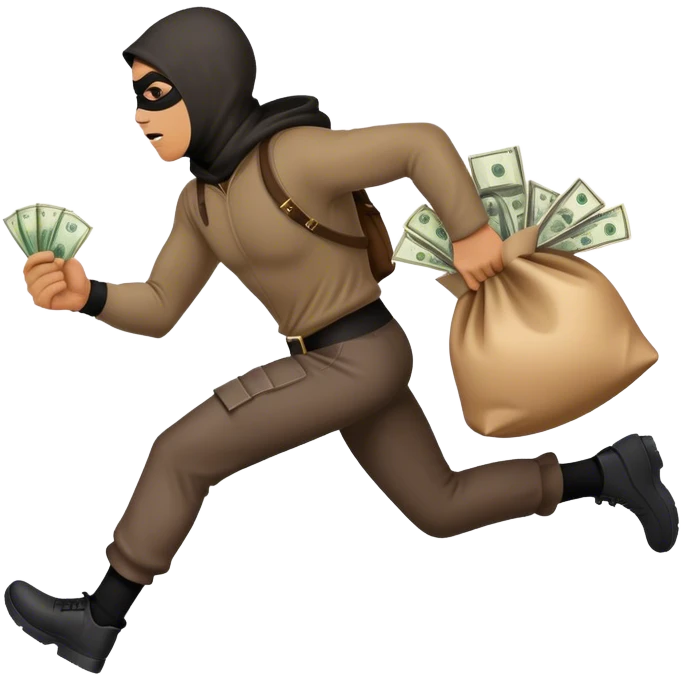 Robber, holding a bag money, side view, male, running away emoji