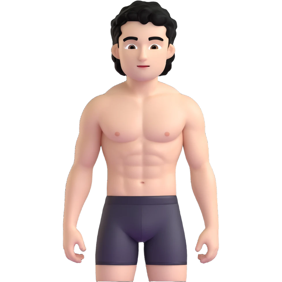 shirtless male athlete with white skin and black curly hair on top with shaved sides emoji
