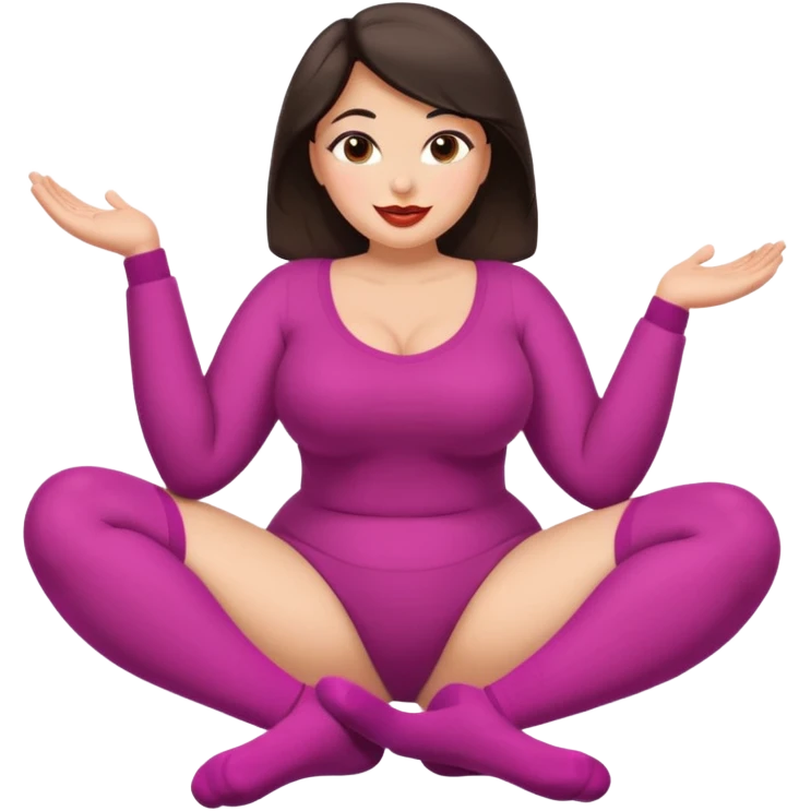 Cute curvy woman dark hair brown eyes big ass big chest skin coloured clothes socks legs up sole facing camera blushing face lip stick smile nervous close up of fewt cum of body  emoji