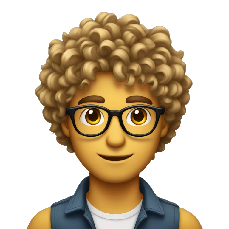 Hombre con ojos color miel cabello risado con rizos y lentes emoji