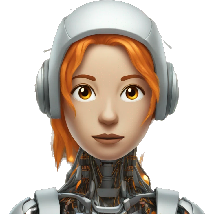 Head of female cyborg with orange hair and circuits emoji