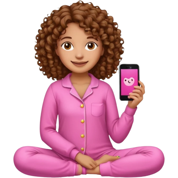 medium skin woman with curly brown hair wearing pink pajamas, iPhone emoji style emoji