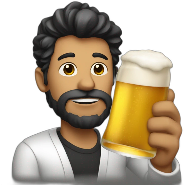 hombre moreno con pelo negro, fumando con una cerveza emoji