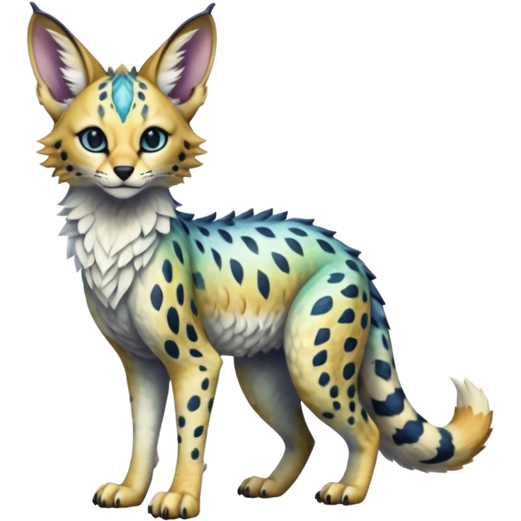 Epic scaley scaled iridescent complex detailed realistic aesthetic-scenic-Fakémon-Trico-Sergal-Serval-Vernid-creature emoji
