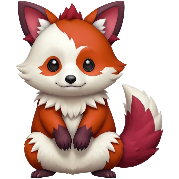 Red, brown, black, white, yellow, Zangoose-Cacomistl-Red-Panda-Rattata-Skitty-marsupial-Noibat-Purrloin-Fakemon-hybrid-creature (full body) emoji