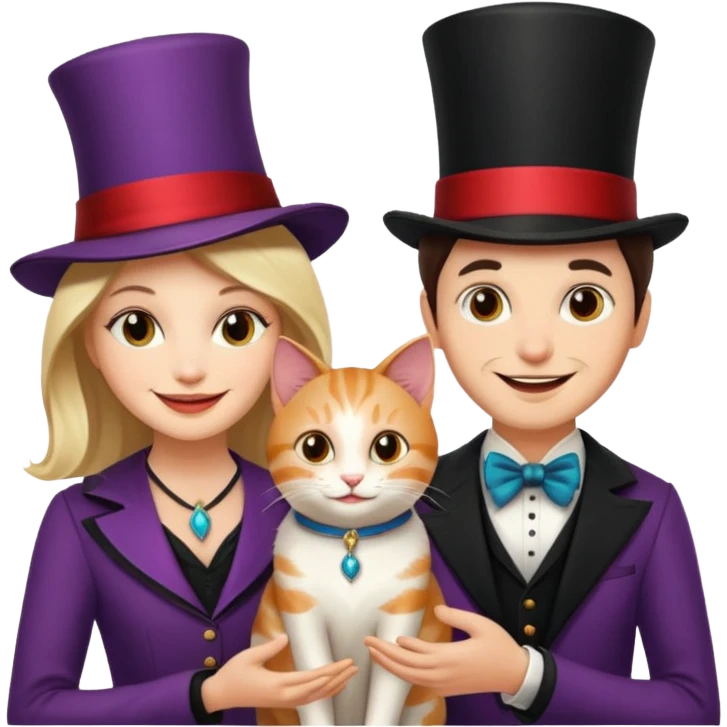 magician couple and their pet cat emoji