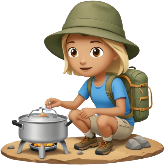 A camper boiling water on a portable stove, enjoying the outdoor breeze.
 emoji
