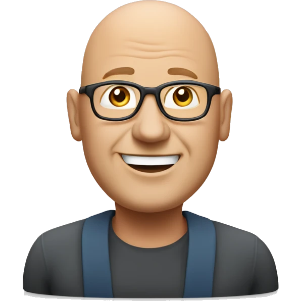 a bald fat friendly man who is welcoming in his mid 50s with no spectacles and no facial hair for a travel tour guide company logo emoji