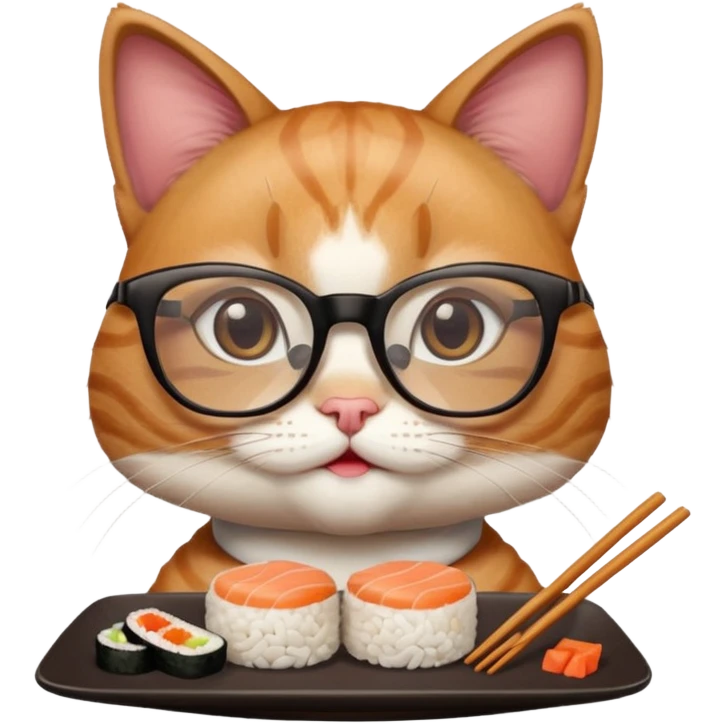 cute girl cat with really big square glasses with super thin frames eating sushi emoji