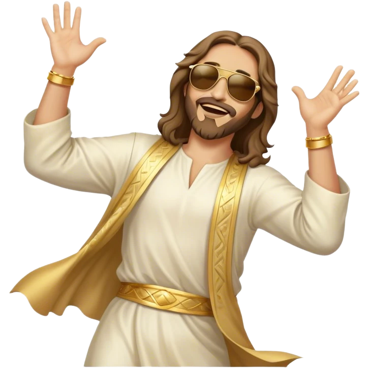 dancing figure of rejoicing Jesus with  sunglases golden  emoji