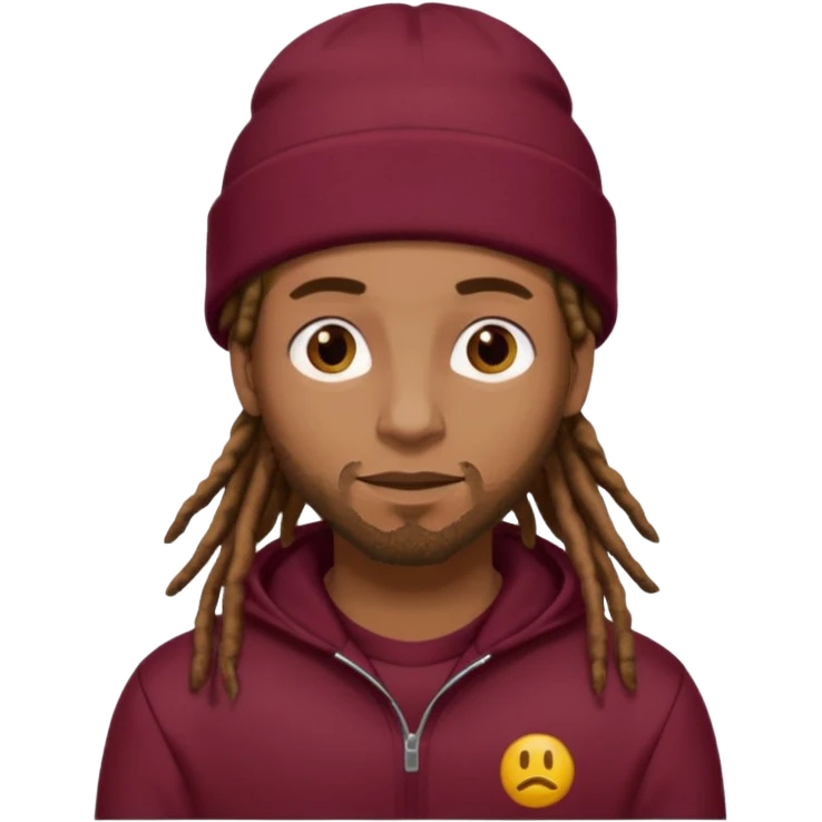 Animate a caramel skinned male with brown dreads and a tan beanie with a burgundy tracksuit on emoji