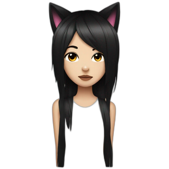 Emo girl with cat ears black hair covering one eye emoji