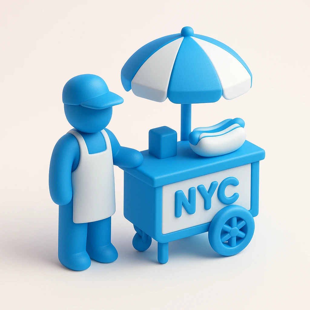 hotdog seller in New York with cart emoji