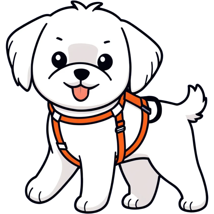 Maltese dog guiding a blind person with a guide harness  emoji