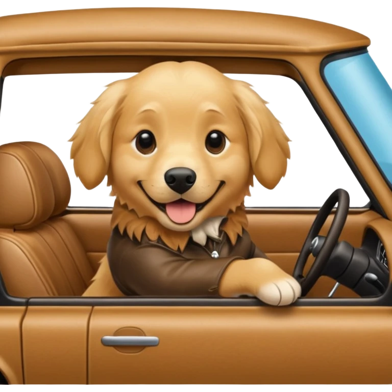 a dog sitting on a car while driving it emoji