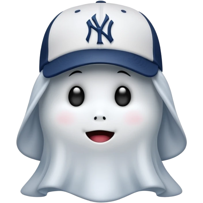 Cute little ghost wearing New York Yankees cap emoji