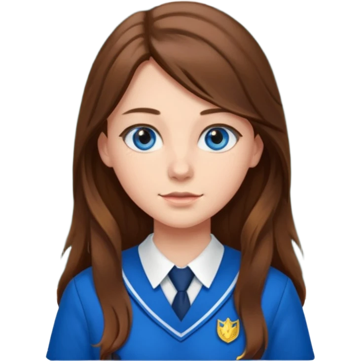 high school class room with a pretty female high school student with long brown hair, blue eyes emoji