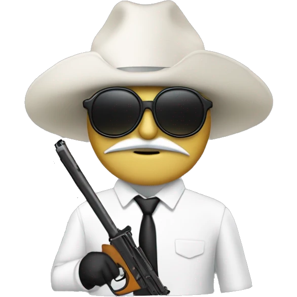 Conejito blanco con gafas negras y una pistola con forma de zanahoria emoji