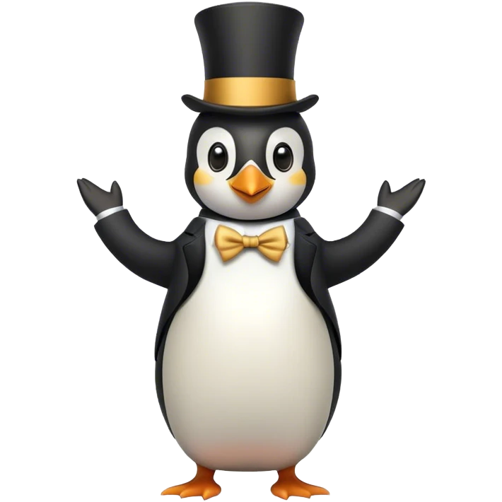 Penguin dancing with a top hat and elegant suit emoji