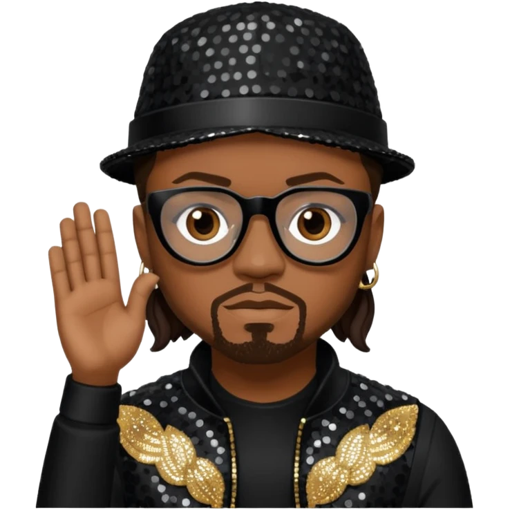 Apl.de.ap from Black Eyed Peas with dark brown hair, black sequin outfit  emoji