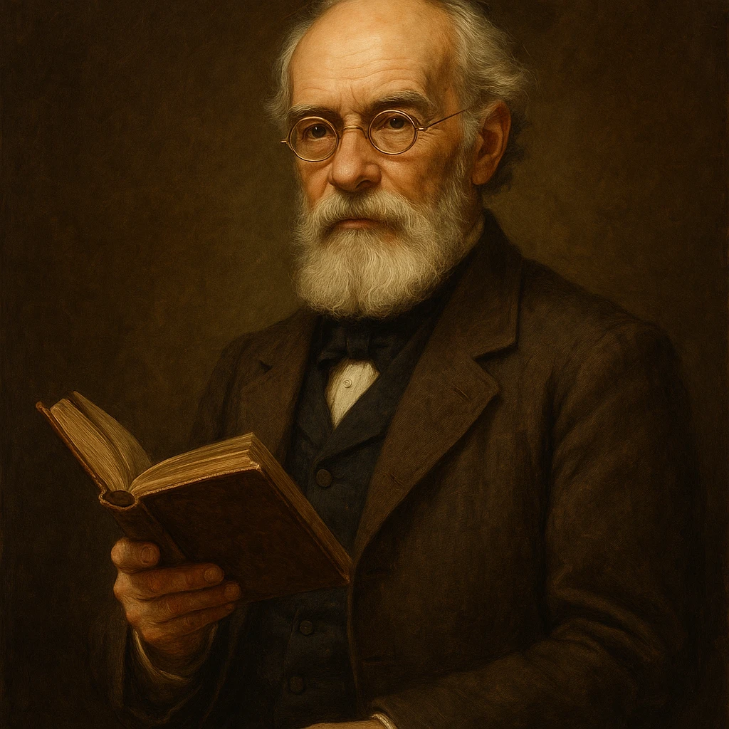 a classic poet, round gold glasses, white beard, holding a book, exuding intelligence and wisdom emoji