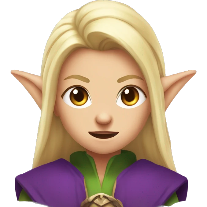 enraged angry, Noble female Elf with Elf ears and blonde hair and purple robes emoji