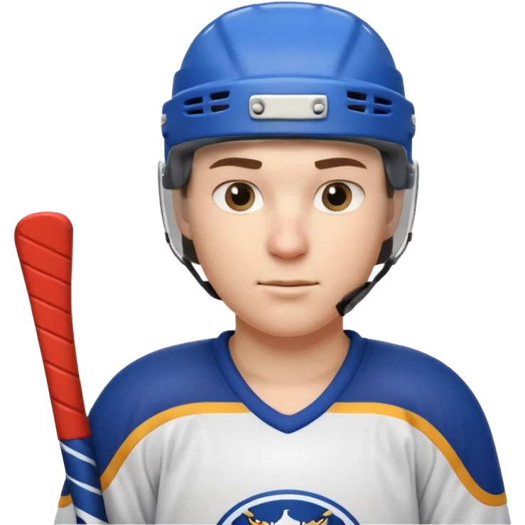 ice hockey player portrait, head and shoulders only, wearing hockey helmet with visor, team jersey collar, holding hockey stick near shoulder, focused competitive expression, 3D cartoon style, mobile game icon style, clean background, no text, no watermark

 emoji