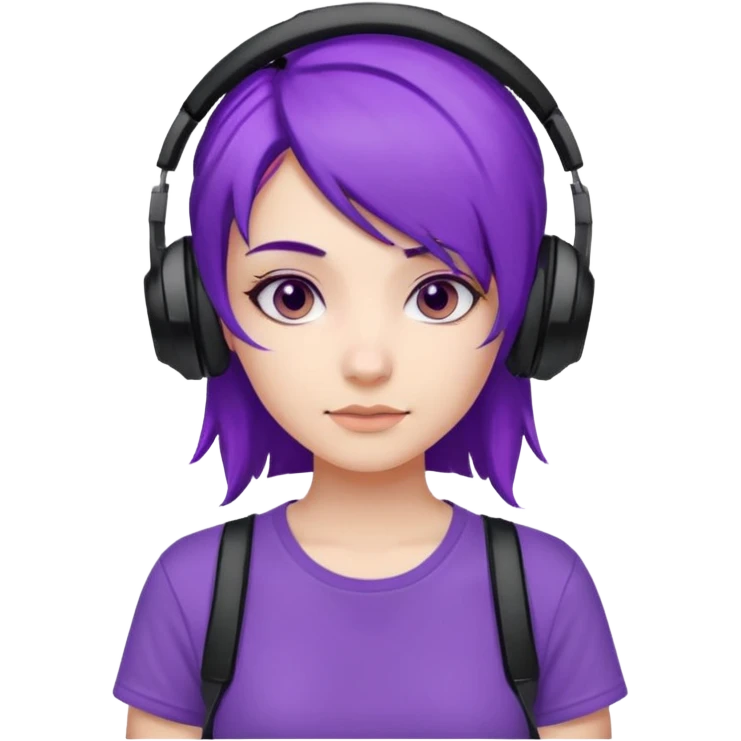 Gamer Girl with black Headset + Purple Hair, white T-shirt emoji