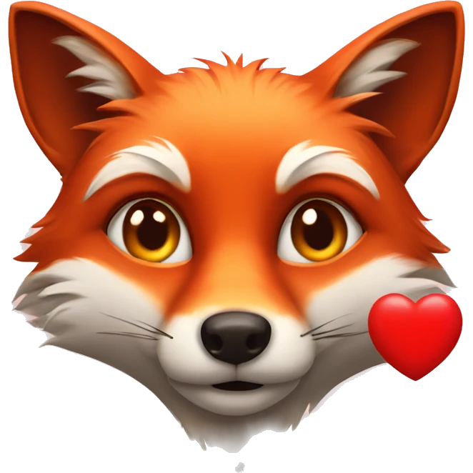 deep lush red fox face with tiny red heart instead of eyes emoji