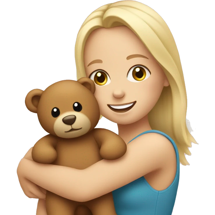 blonde woman hugs a cute teddy bear emoji