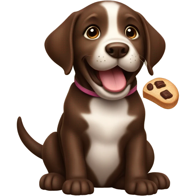 Chocolate lab puppy celebrating success with treat emoji