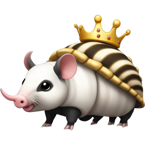 Black and white piebald chubby round armadillo pig panda centipede armadillo wearing a crown emoji