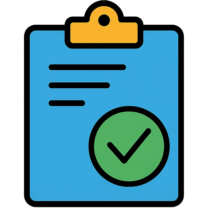 blue exam icon with a checkmark emoji