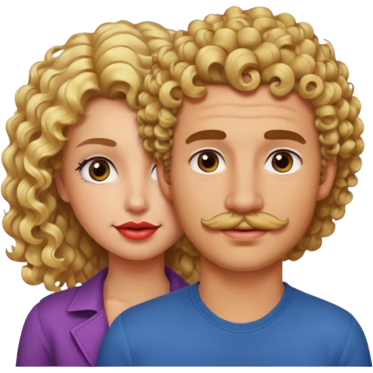 sarı saçlı kıvırcık kahverengi gözlü güzel dudaklı kızla kıvıcık saçlı çenesinde sakal ve bıyık olan kısık gözlü erkek aşk emojisiyap emoji