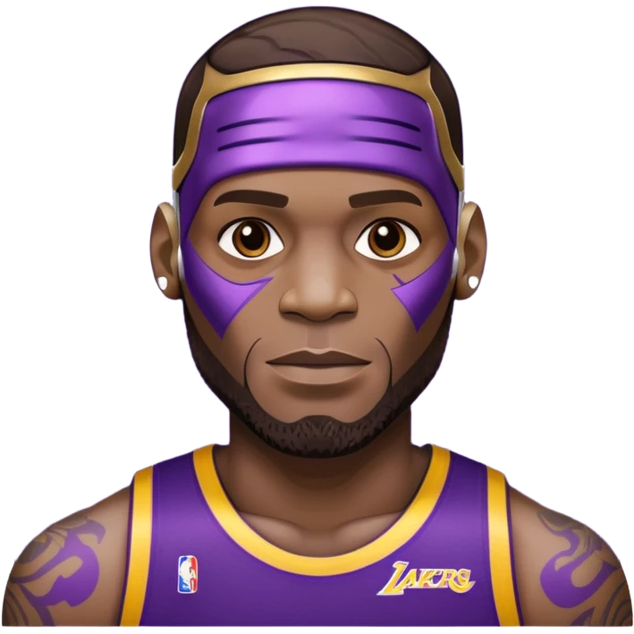 Lebron James as a half robot/cyborg AI but still keep lakers and friend;y emoji