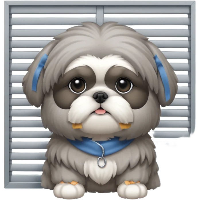 cute all grey shih tzu BEHIND A WINDOW WITH BLINDS AND PEEKING THROUGHT THE SLATS BEHIND THE WINDOW emoji