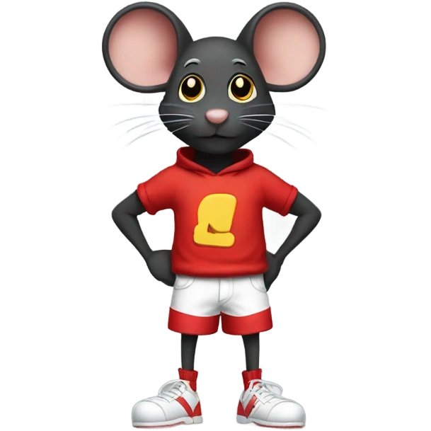 Black mouse with red shorts, yellow shoes, and white gloves emoji