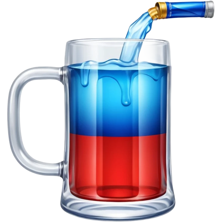Large clear glass mug similar to beer stein with bright blue liquid inside. Put an upside down redbull can sticking out of the top of the mug emoji