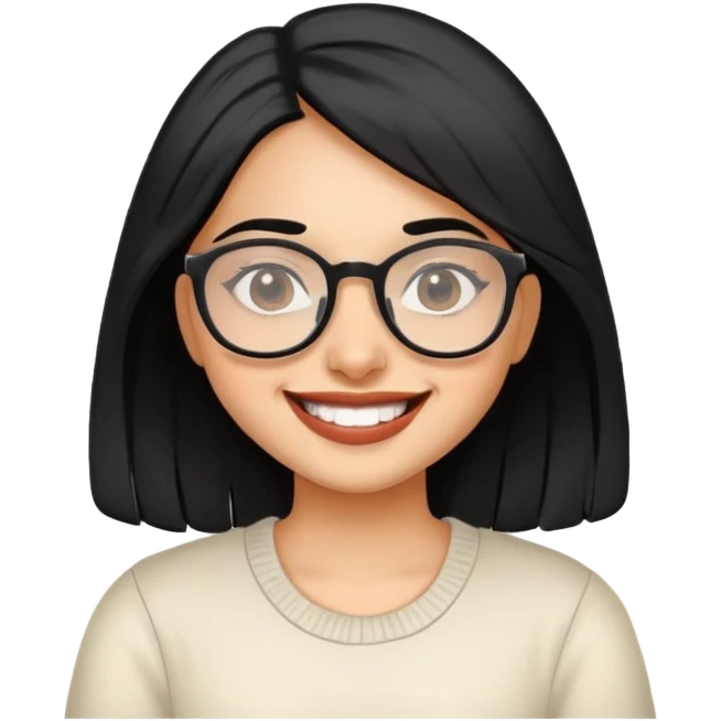 indian girl with black hair with glasses smiling huge emoji