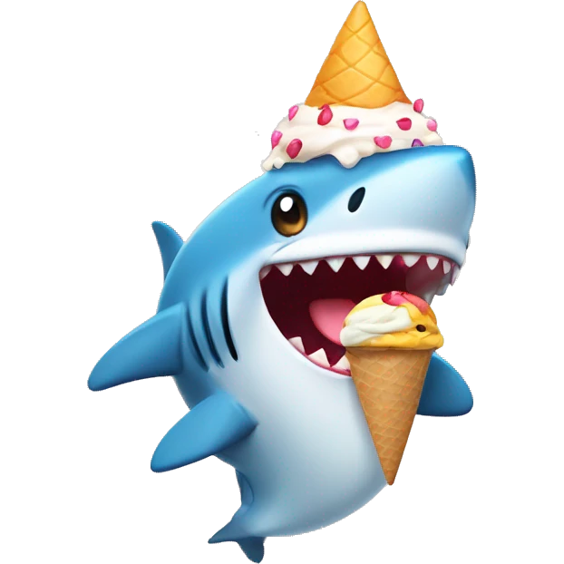 cute shark with ice cream on head emoji
