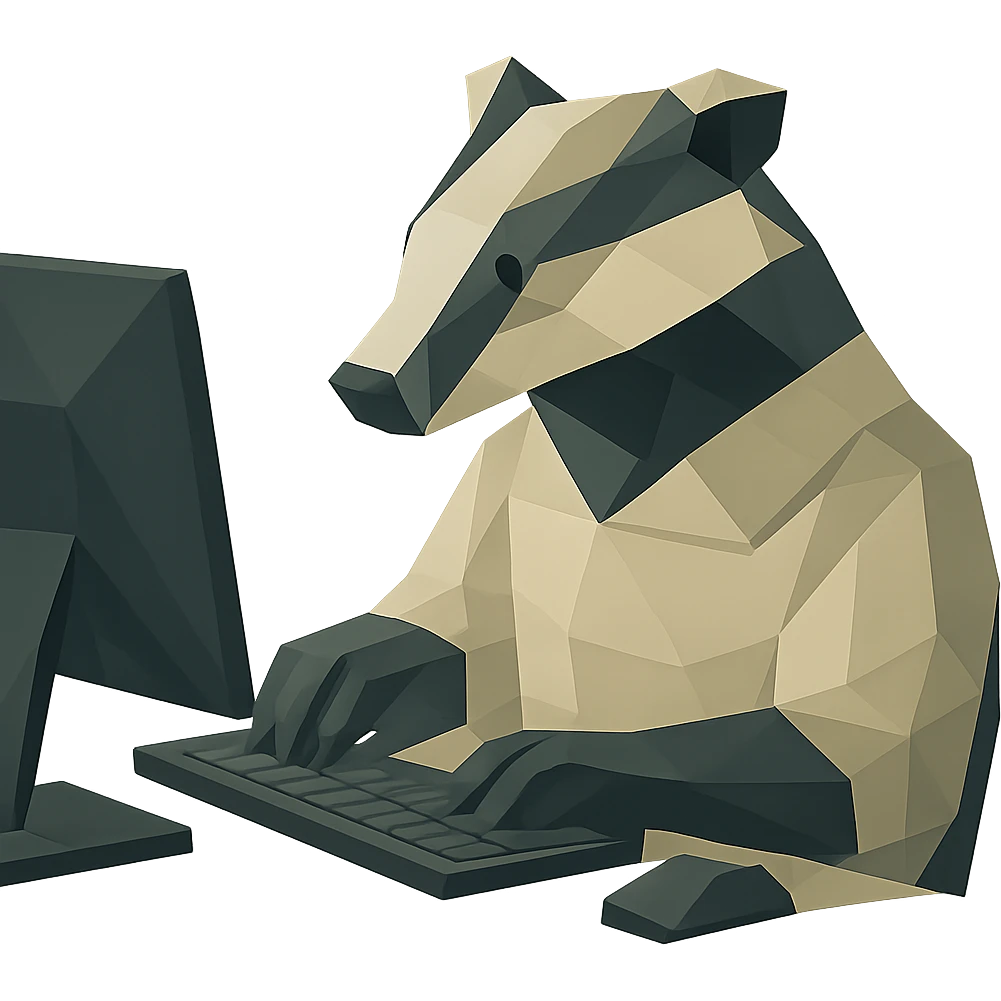 Remove the background so the badger working at a computer is on a transparent background, keep the polygonal style. emoji
