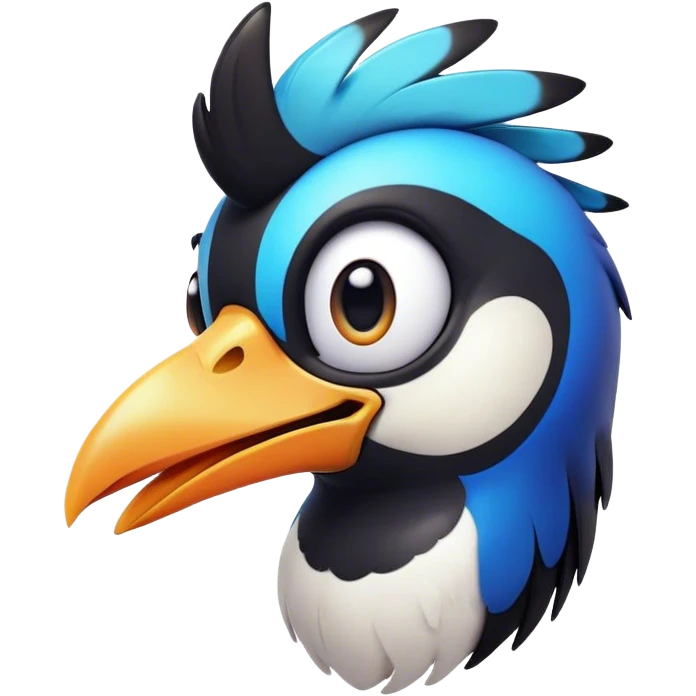 Cinematic Comical Magpie Portrait Emoji, Head tilted dramatically with an exaggeratedly shocked expression, featuring a vibrant, glossy form with wide, comically expressive eyes full of playful disbelief and a subtly animated beak, Simplified yet hilariously expressive features, highly detailed, glowing with a slightly sassy urban glow, high shine, dramatic yet playful, stylized with an air of cheeky mischief, soft glowing outline, capturing the essence of a meme-worthy magpie that looks ready to side-eye its way into viral fame! emoji