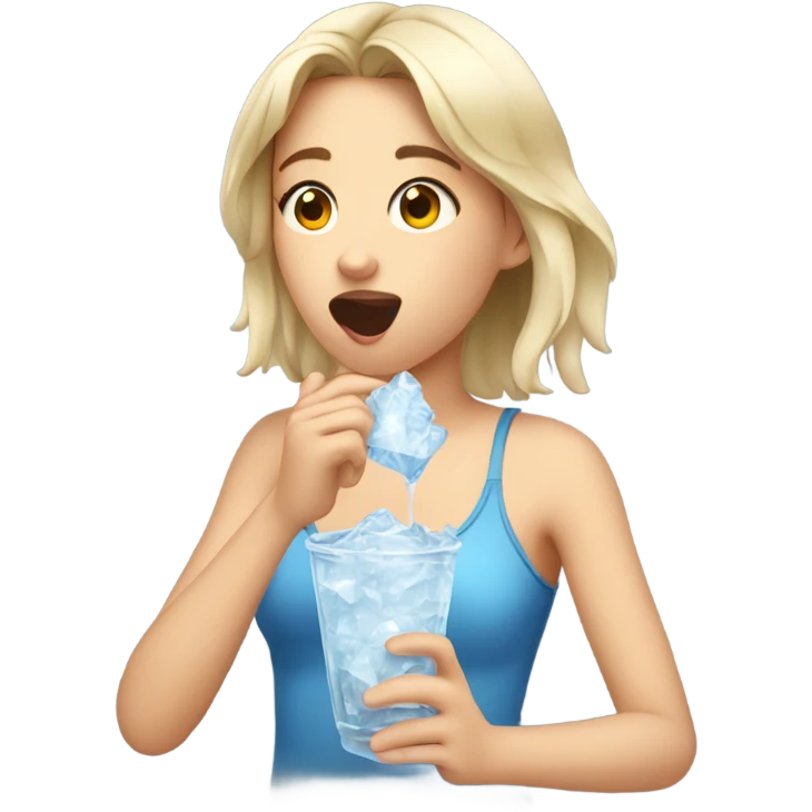 Teen girl eating small ice with her hands from a glass cup emoji
