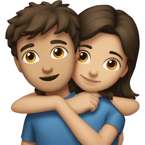 Brunette girl hugging a brunette boy emoji