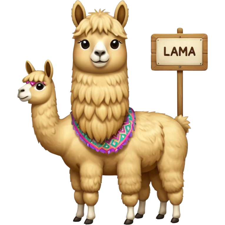 I need a golden llama holding a sign that says llama emoji